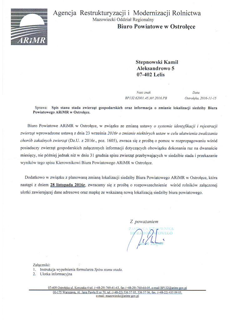 Informacja od ARiMR