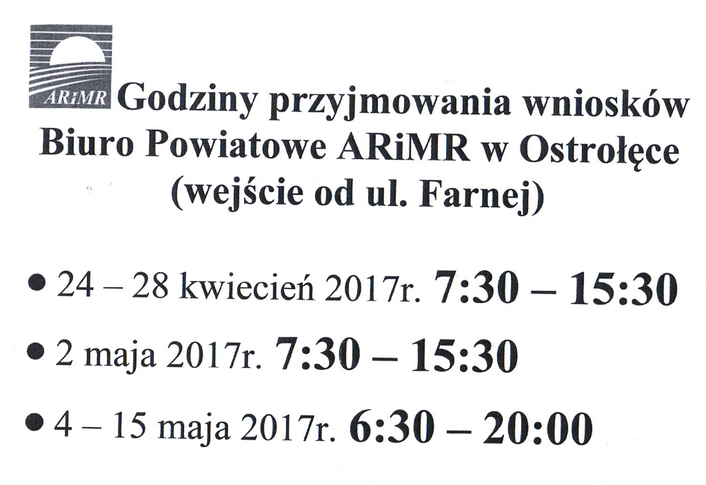 Godziny przyjmowania wniosków w Ostrołęce
