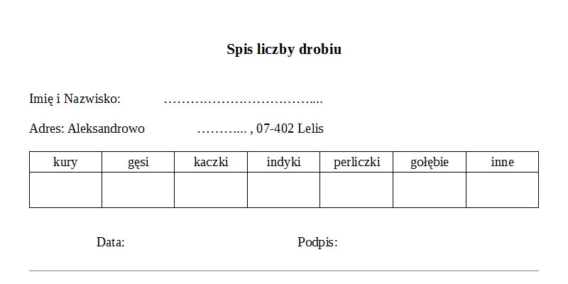 Wzór spisu drobiu