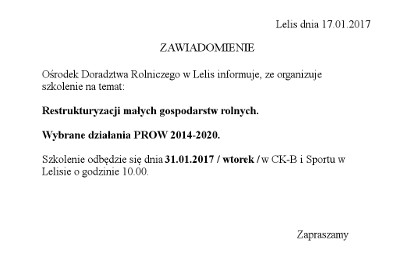 Darmowe szkolenie organizowanie w CK-BiS w dniu 31 stycznia 2017