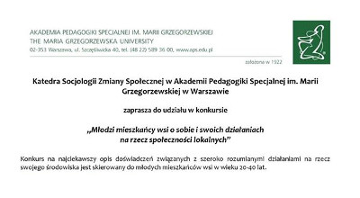 Konkurs "Młodzi mieszkańcy wsi o sobie i swoich działaniach na rzecz społeczności lokalnych"