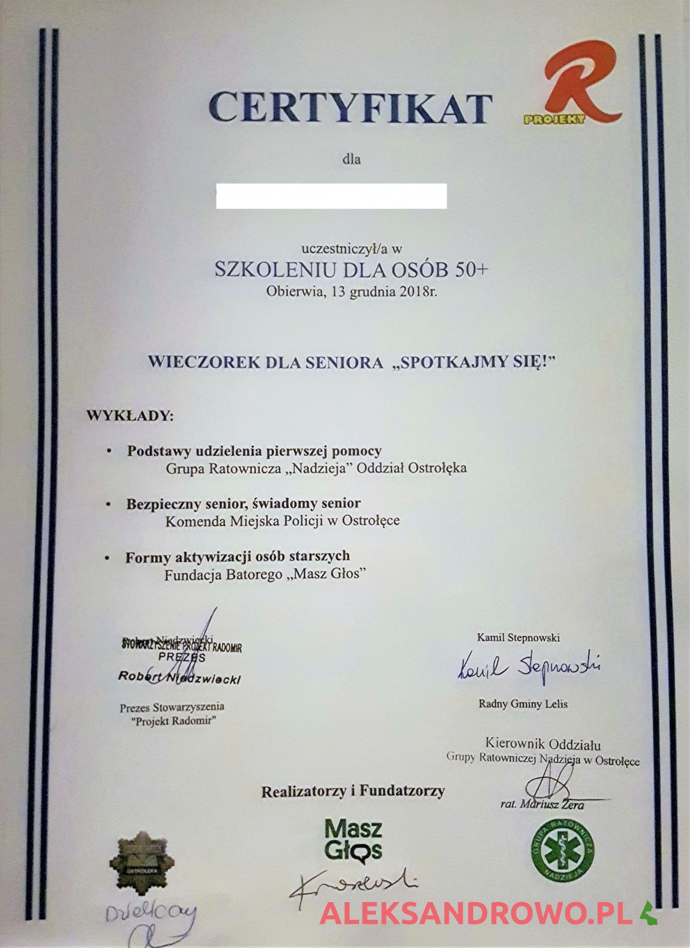 Certyfikat uczestnictwa w szkoleniu