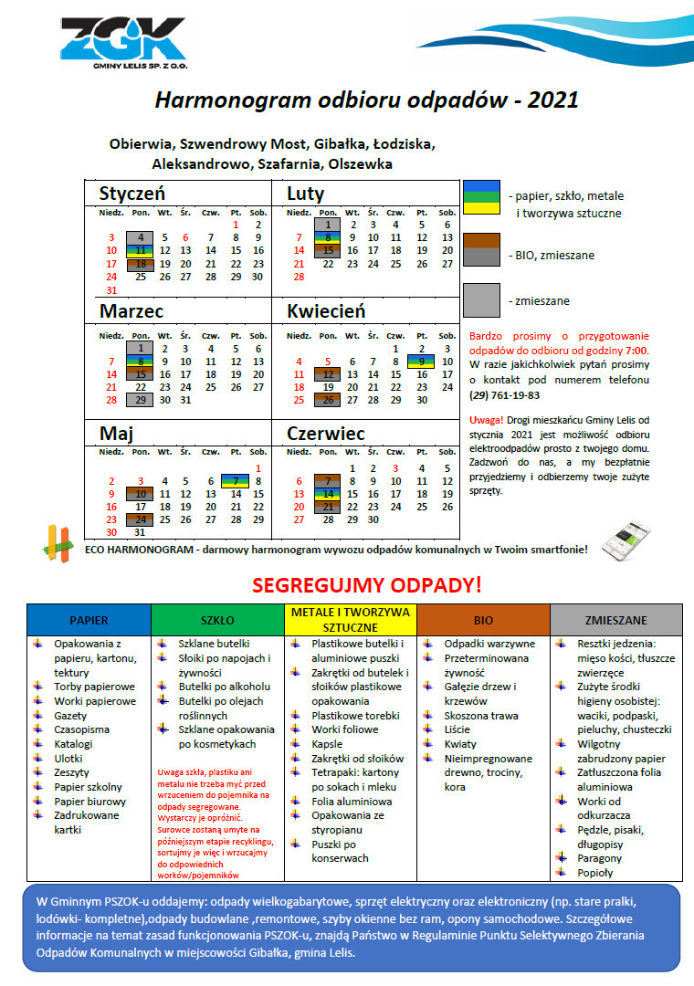 Harmonogram odbioru śmieci