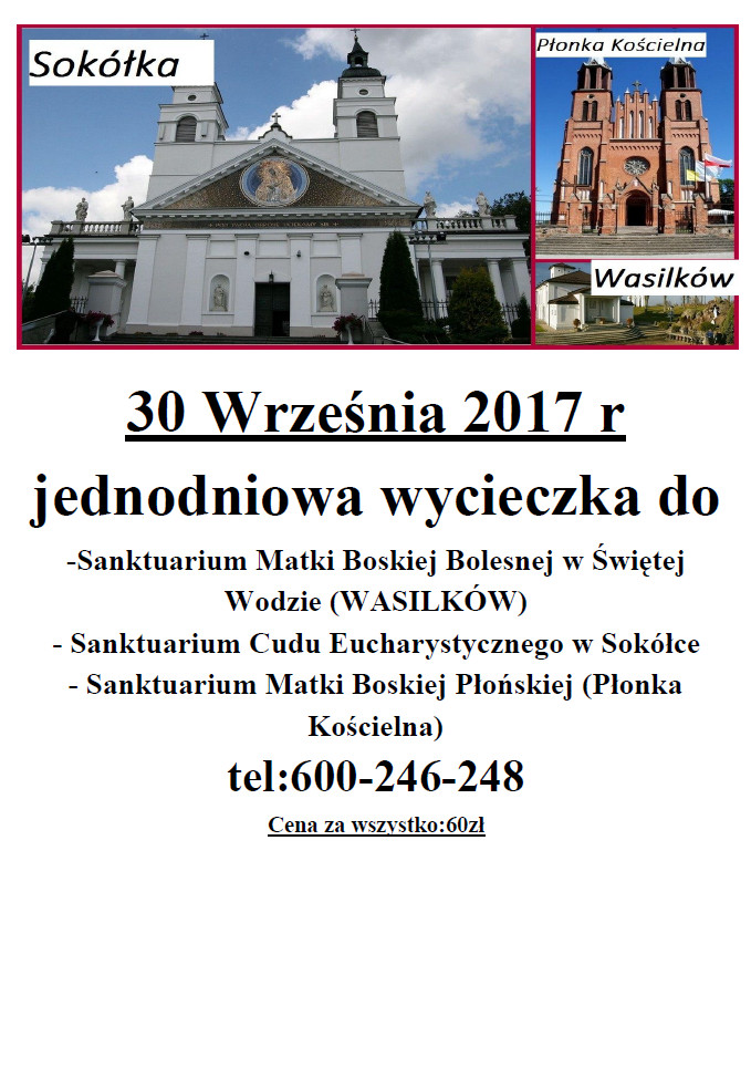 Jednodniowa wycieczka do Sanktuariów 30.09.2017